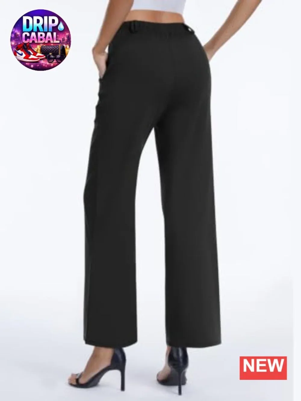 High Waisted Straight Leg Work Pants Pull On Business Casual Slacks with Pockets